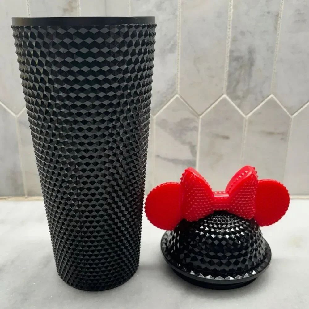 NWT Disney Kcare Minnie Mouse Textured Tumbler With Straw Black Red 20oz
